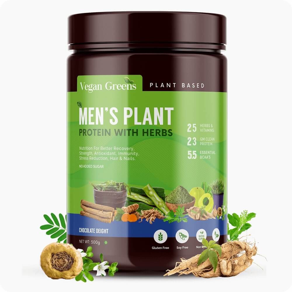 Vegan Greens- Men Clean Plant Protein With Ayurvedic Herbs (25 Vitamins, Minerals & Herbs)