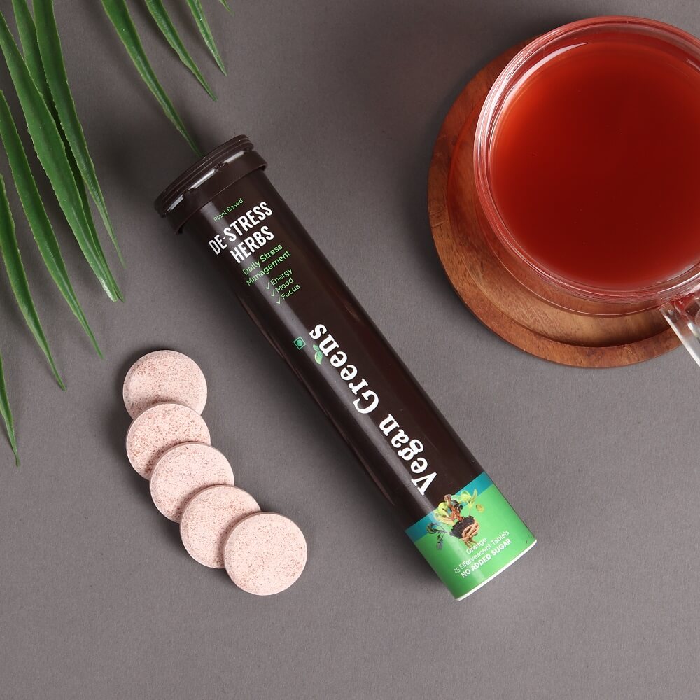 Plant Based DE-STRESS Ayurvedic Natural Herbs. Daily Stress Manamenent. For Energy, Mood, Focus, Calmess & Anxiety Control. Rejuvenates Mind & Body