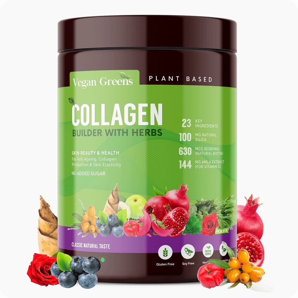 Natural Collagen Builder With Herbs (Vitamin C, Silica, Biotin & Antioxidants | 22 Plants, Fruits, Herbs) For Anti Ageing, Skin Glow & Skin Elasticity